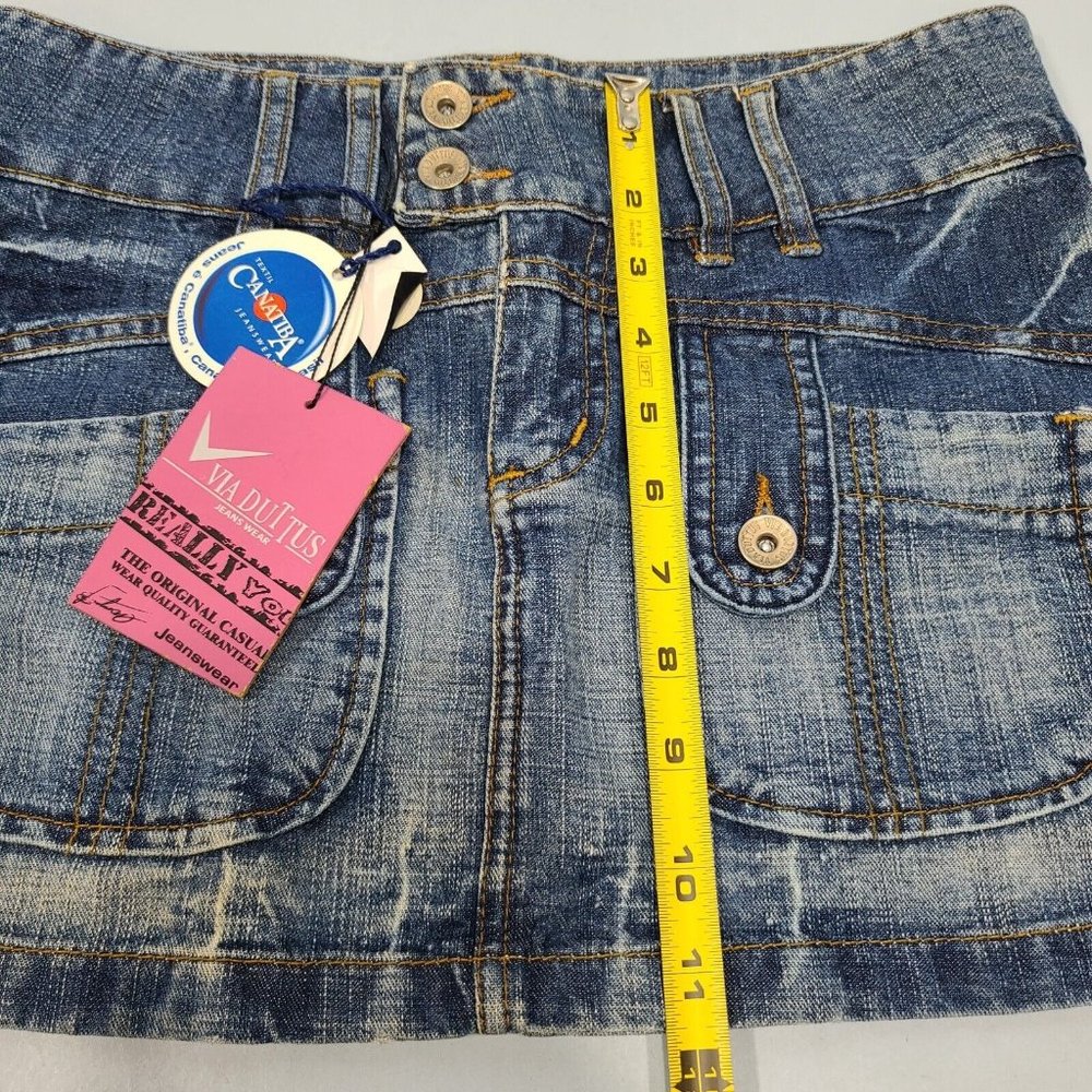 VIA DUTTUS 11.5" Brazilian Denim Blue Jean Skirt Womens Size 0 NWT - Picture 9 of 11